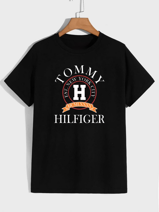 Camiseta Tommy Hilfiger Emblema Crest New York Negra Hombre - Manga Corta Algodón
