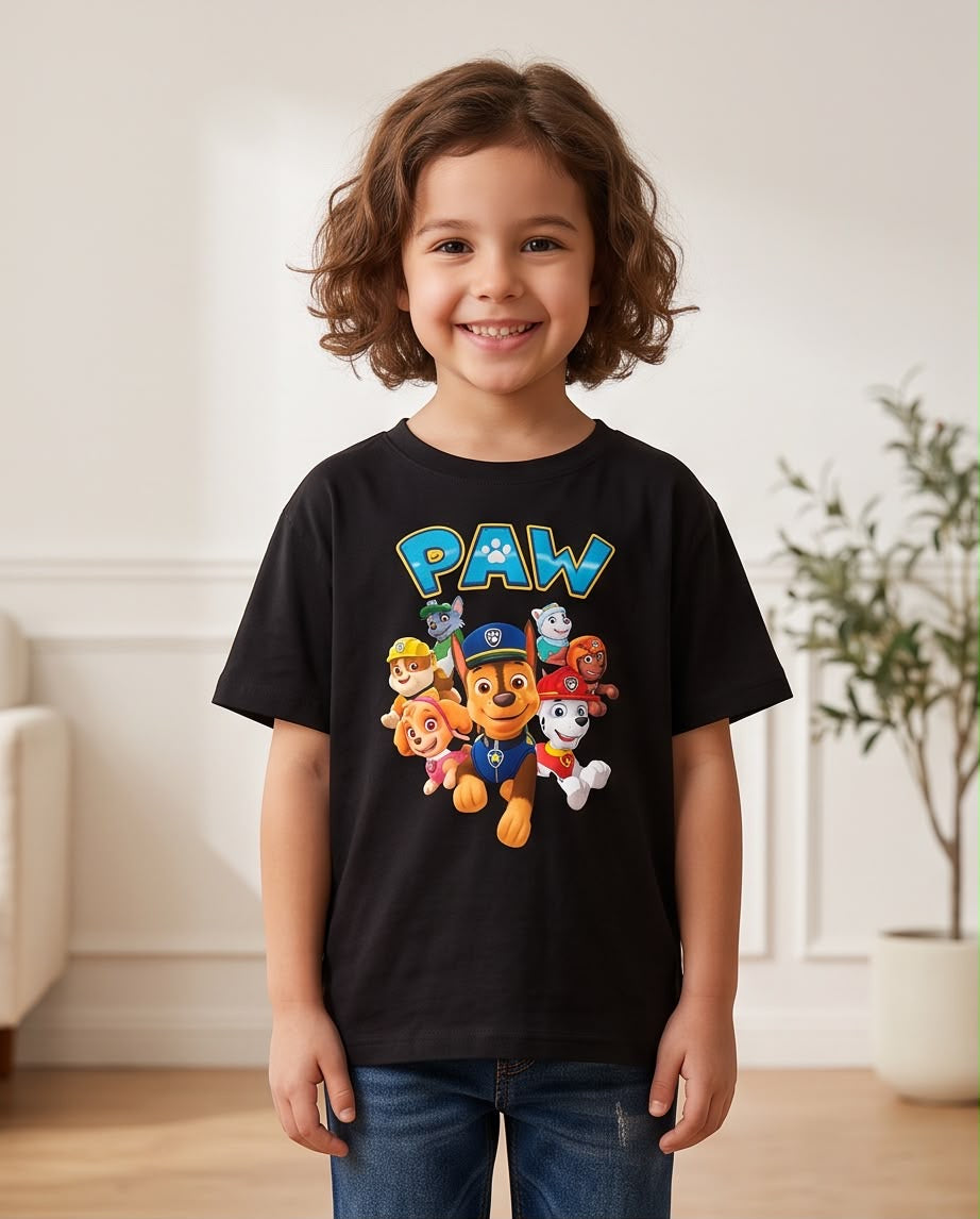 Camiseta Paw Patrol Equipo Salto Negra Niño - Niños Oversize