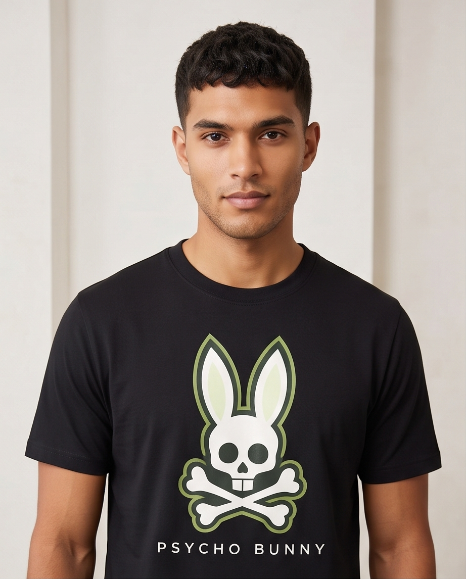 Camiseta Hombre Psycho Bunny Contorno Negro Regular Fit