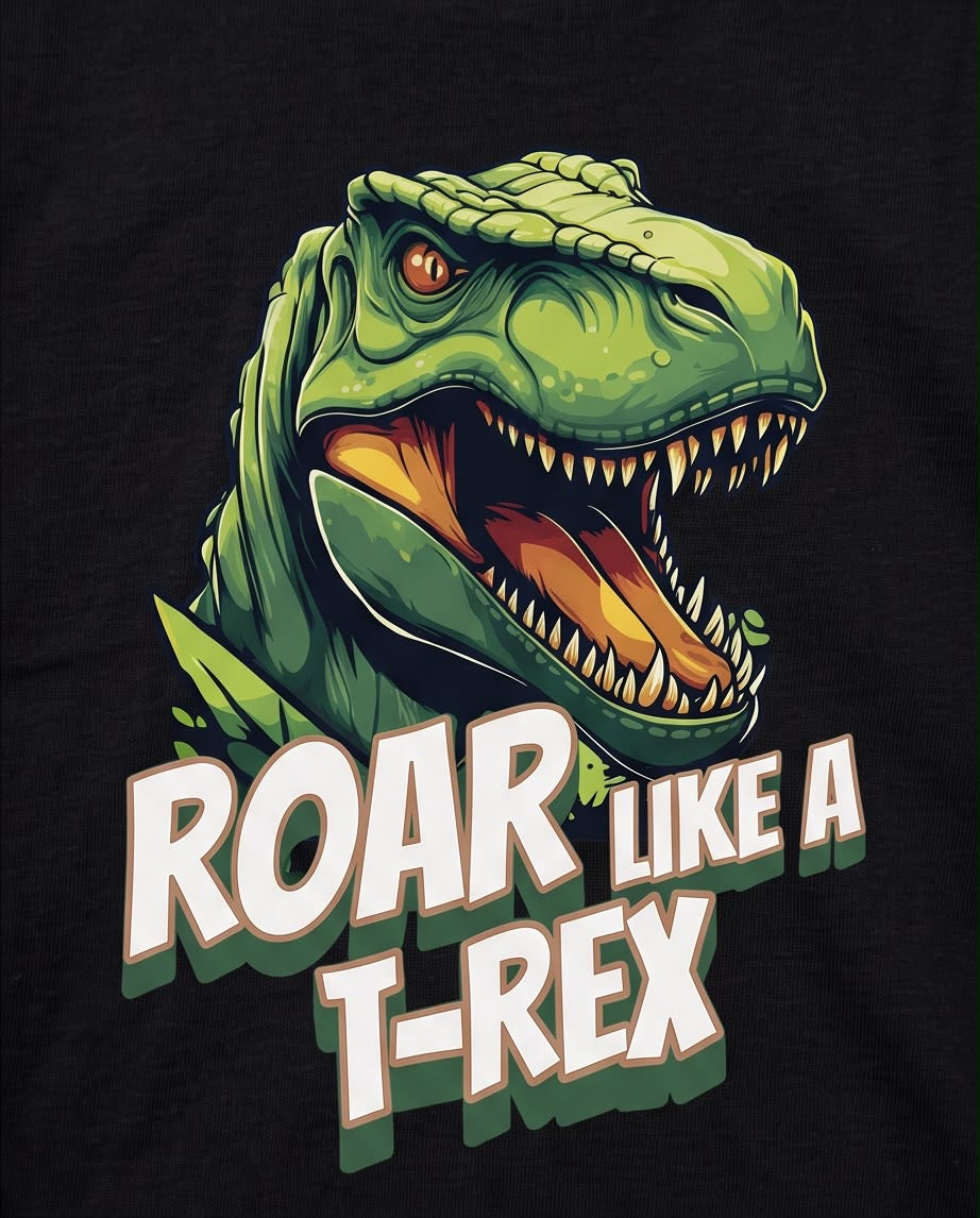 Camiseta Dinosaurio T-Rex Roar Like A T-Rex Negra - Niños Oversize