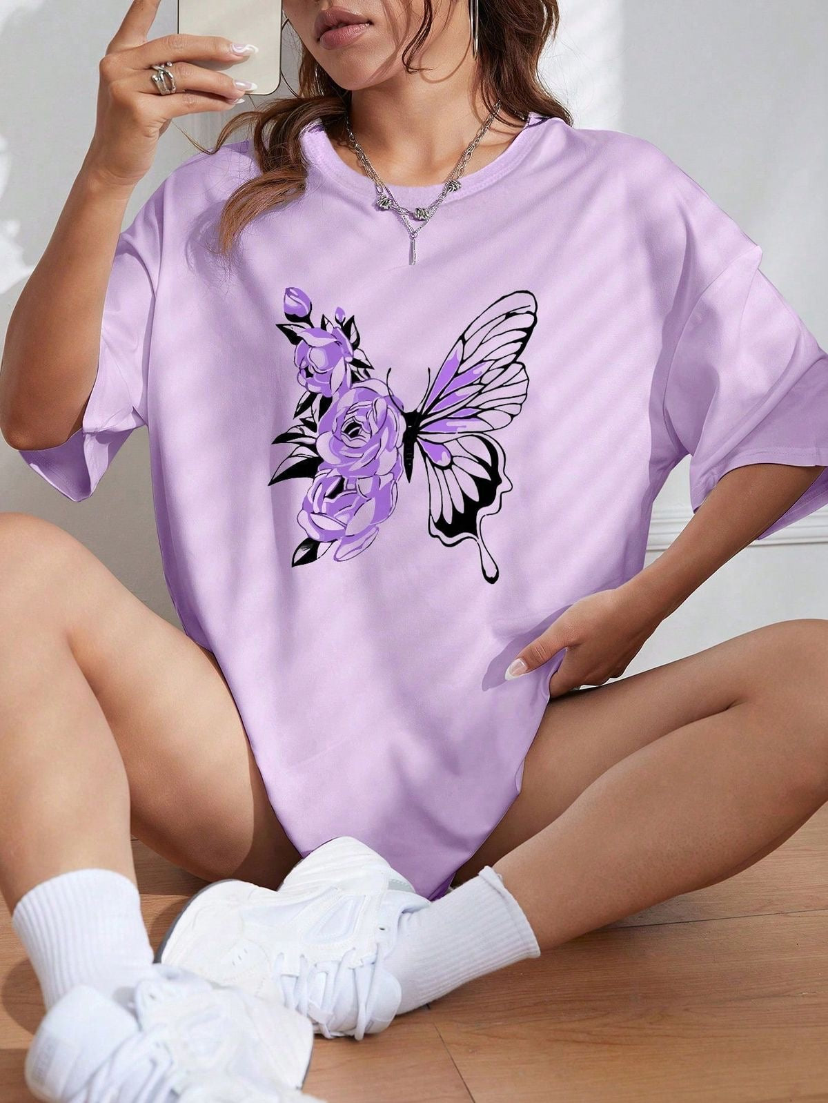 CAMISETA LARGA MUJER - MARIPOSA