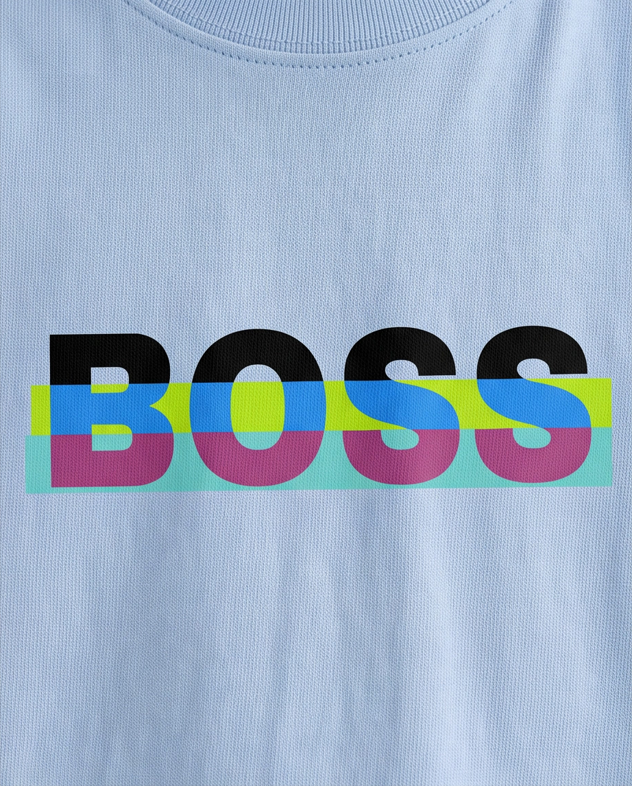 Camiseta Hugo Boss Neon Stripe Logo Azul Cielo - Niños Oversize