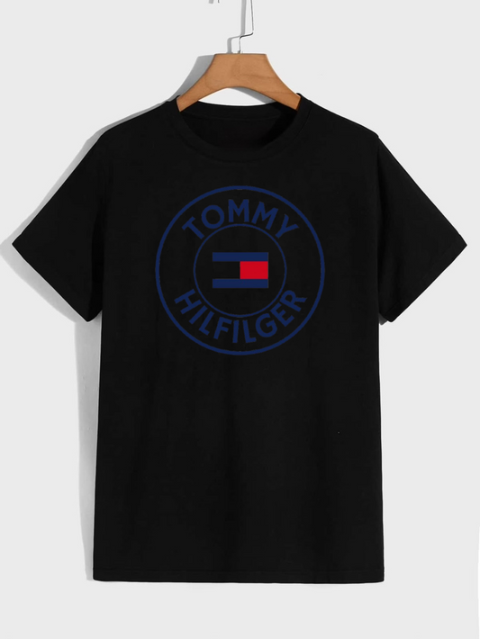 Camiseta Tommy Hilfiger Logo Circular Negra Hombre - Manga Corta Algodón