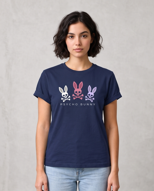 Camiseta Mujer Psycho Bunny Tres Conejos Azul Navy