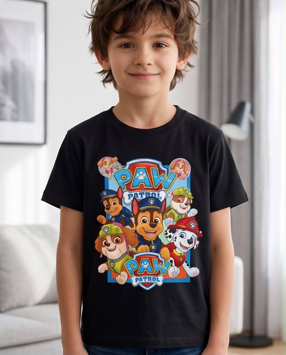 Camiseta Paw Patrol Equipo Completo Negra Niño - Niños Oversize