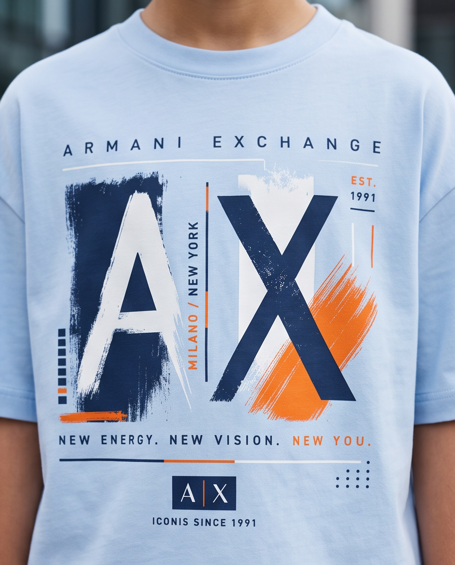 Camiseta Armani Exchange Niños AX Milano New York EST 1991 Be Iconic Azul Cielo