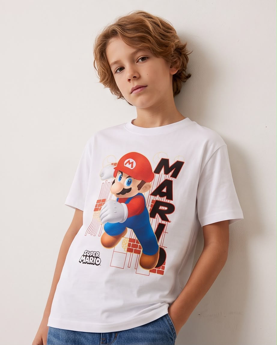 Camiseta Super Mario Bros Blanca Niño - Niños Oversize