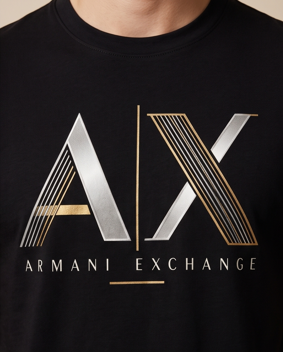 Camiseta Hombre Armani Exchange A|X Líneas Negra Regular Fit