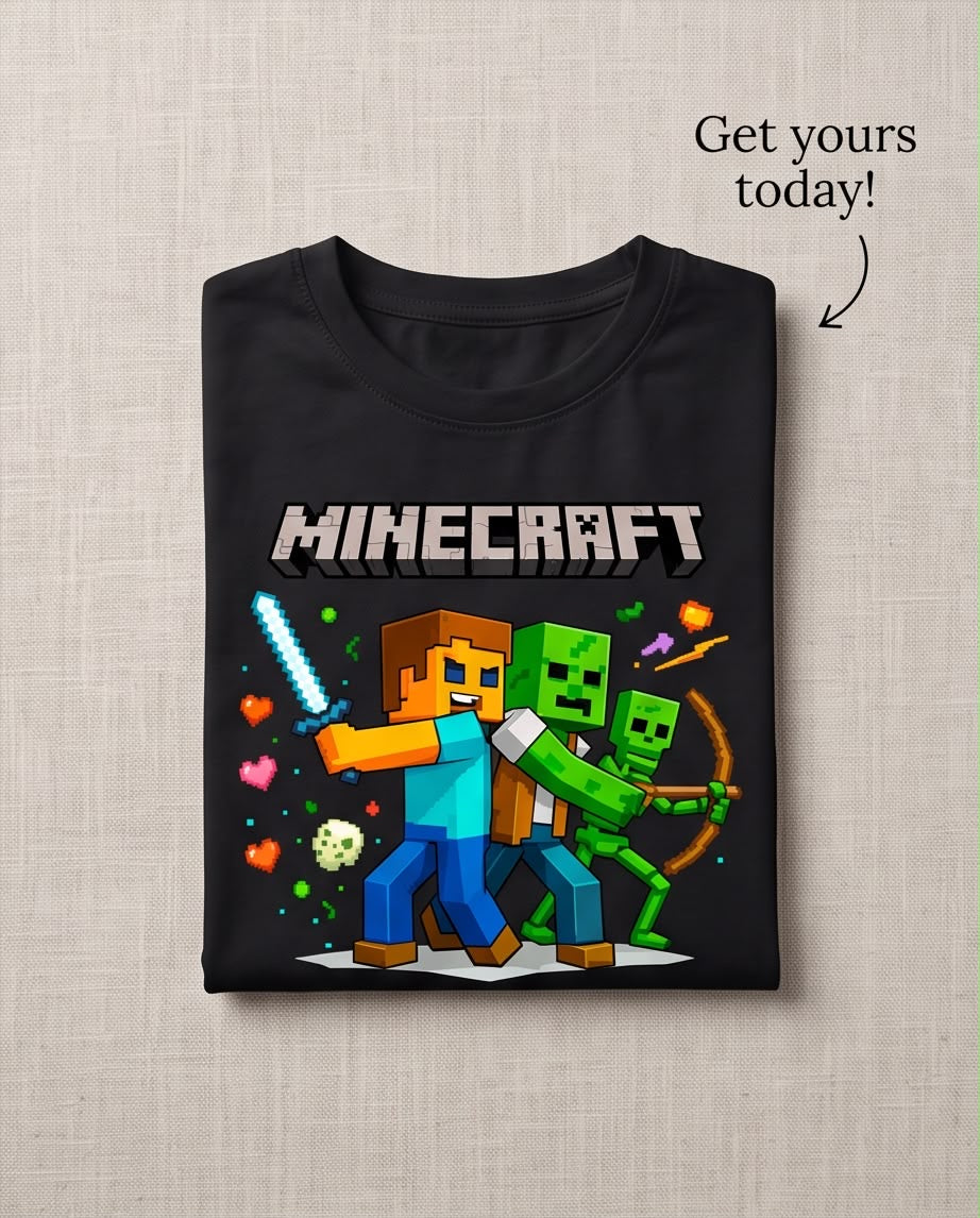 Camiseta Minecraft Batalla Steve Zombie Negra Niño - Niños Oversize