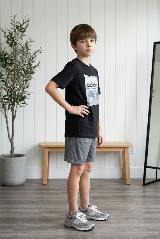 Camiseta Adidas Sportswear Acuarela Azul Negra - Niños Oversize