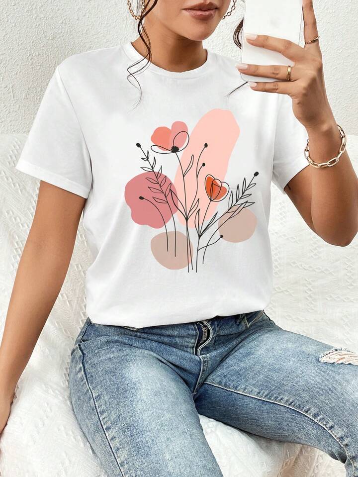 CAMISETA LARGA MUJER - FLORES