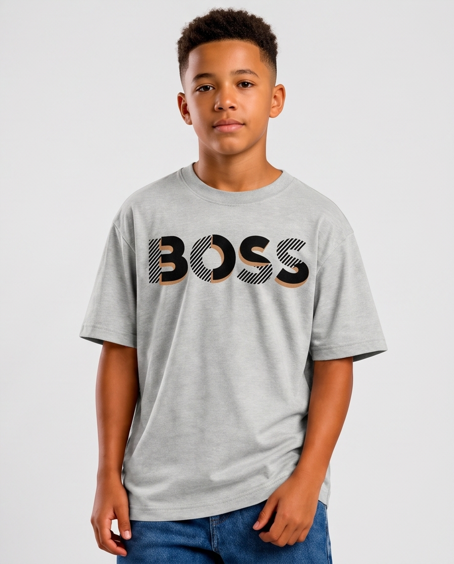 Camiseta Hugo Boss Striped 3D Logo Oversize Niños Verde Seco - Vista completa modelo