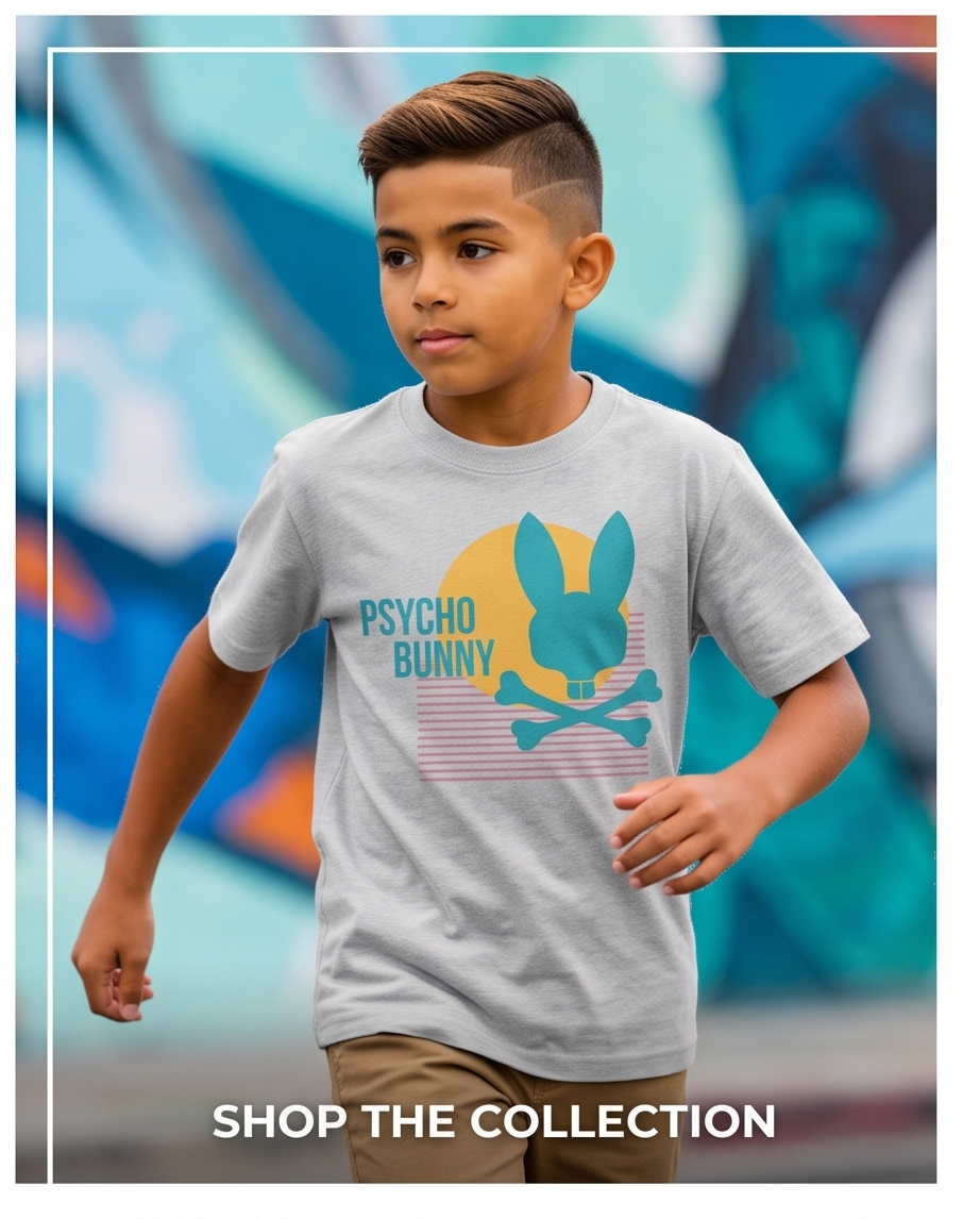 Camiseta Psycho Bunny Retro Sunset Oversize Niños Verde Seco - Lifestyle acción