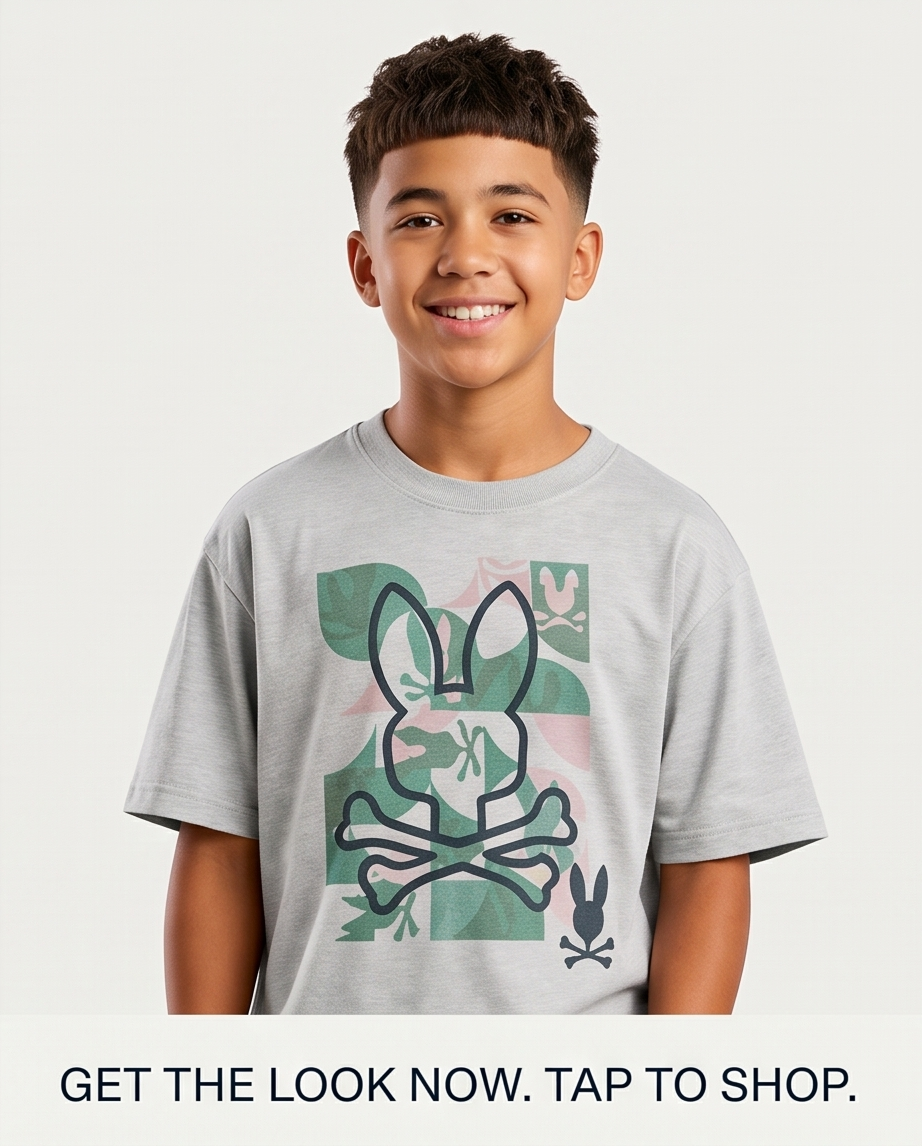 Camiseta Psycho Bunny Tropical Camo Skull Oversize Niños Verde Seco - Vista completa modelo