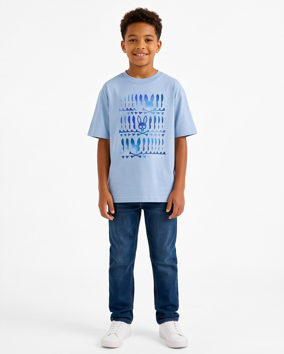 Camiseta Psycho Bunny All Over Gradient Azul Cielo Niños - modelo cuerpo completo