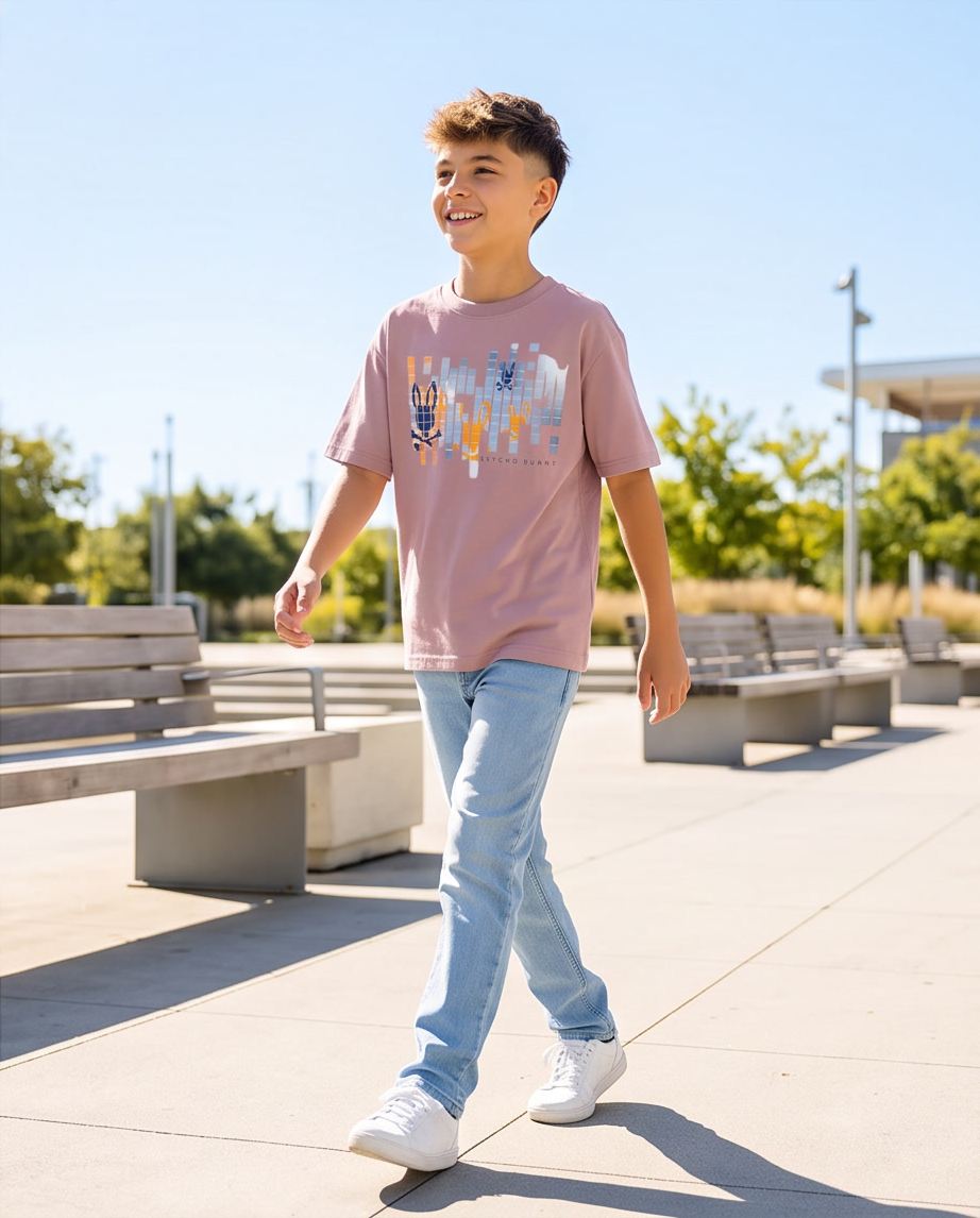 Camiseta Psycho Bunny Equalizer Bunny Rosa Palo Niños - modelo cuerpo completo exterior