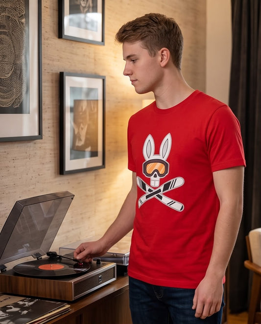 Psycho Bunny Camiseta Alpine Ski Bunny Roja Hombre - Manga Corta Algodón