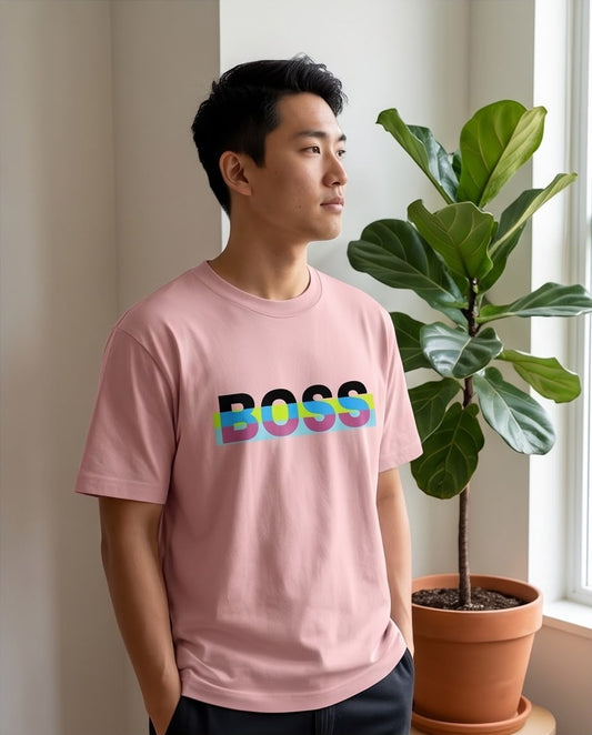 Camiseta Hugo Boss BOSS Multicolor Stripe Rosa Palo Hombre - Manga Corta Algodón
