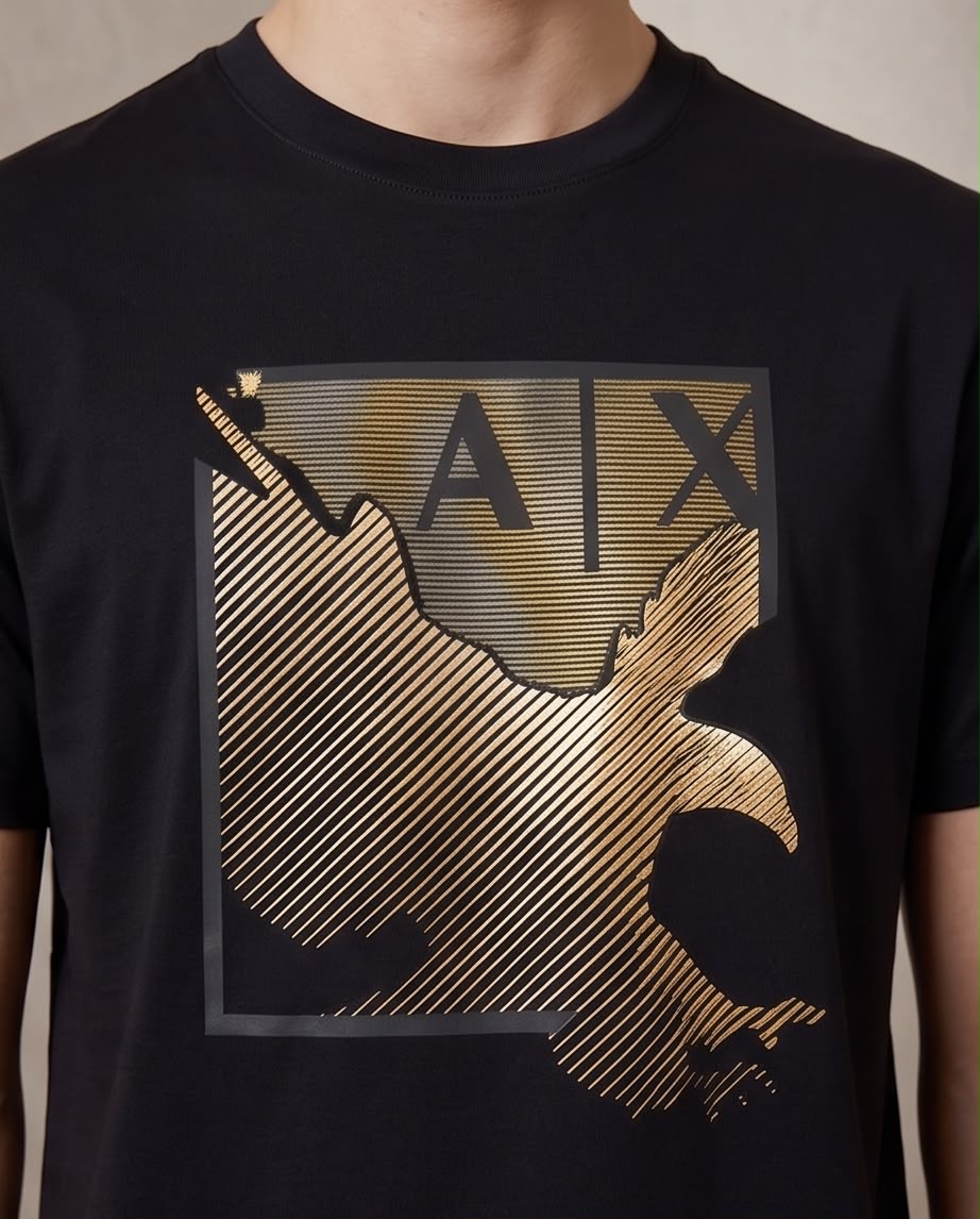 Camiseta Armani Exchange Logo AX Aguila Dorada Negra Hombre - Manga Corta Algodón