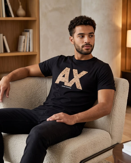 Camiseta Armani Exchange Logo AX Camuflado Negra Hombre - Manga Corta Algodón