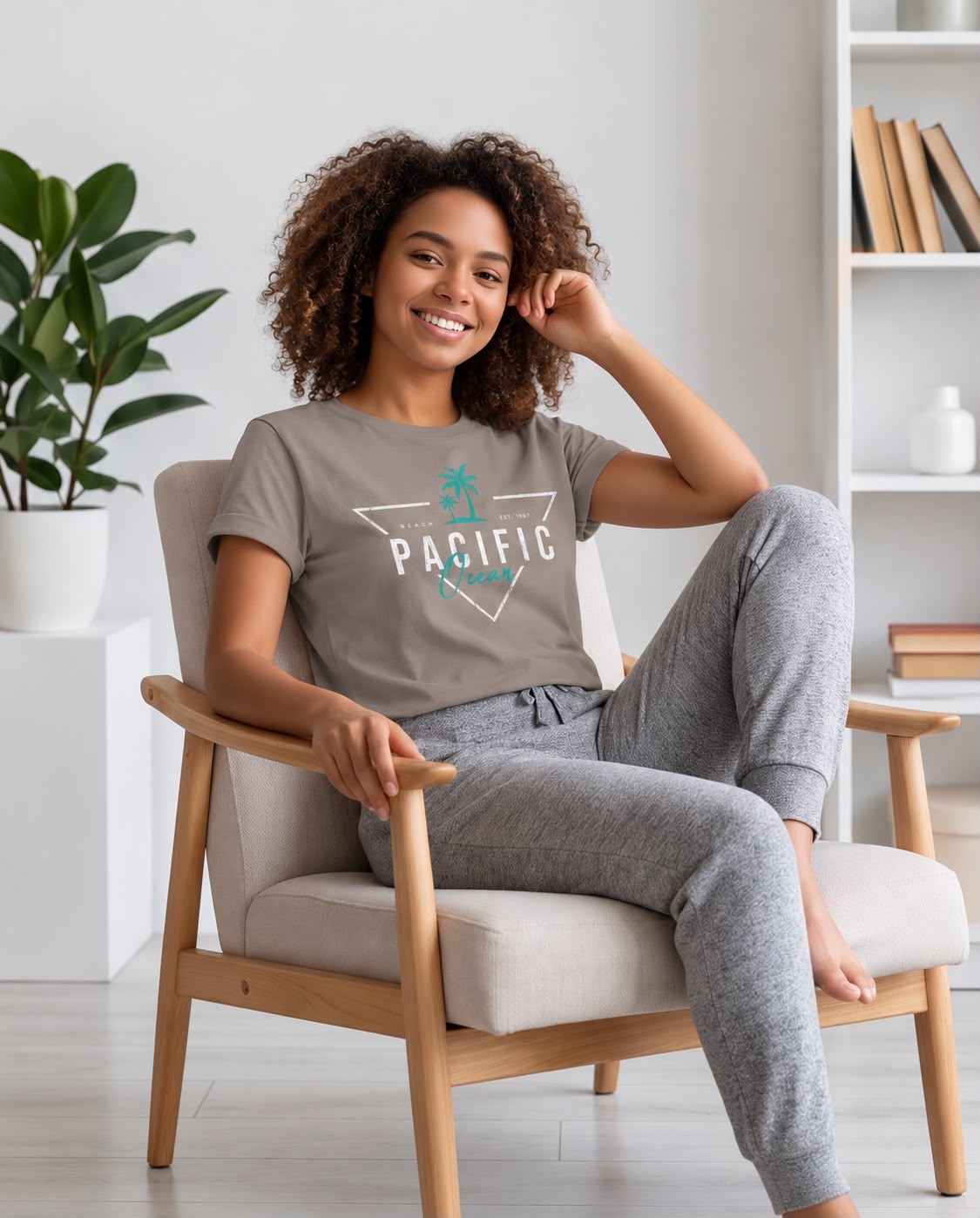 Camiseta Mujer Pacific Ocean Palmeras Verde Cromo