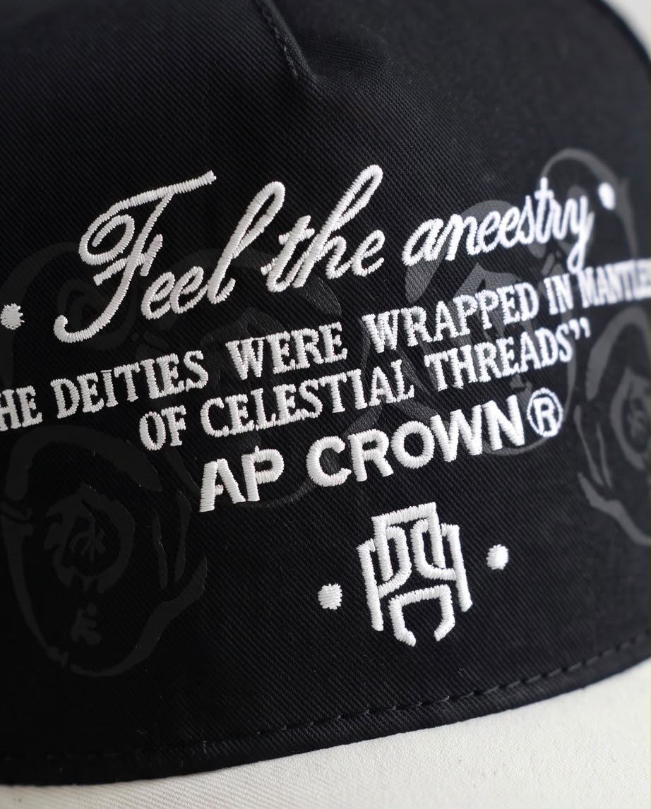 Gorra AP Crown Negra - Vista lateral monograma AP blanco