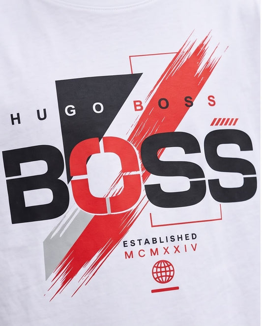 Camiseta Hugo Boss Niños BOSS MCMXXIV Blanca - Detalle gráfico frontal