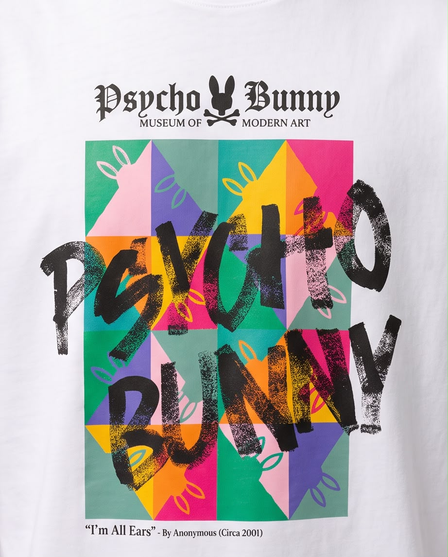 Camiseta Psycho Bunny Niños Graffiti Art Box Blanca - Lifestyle escaleras hormigón exterior