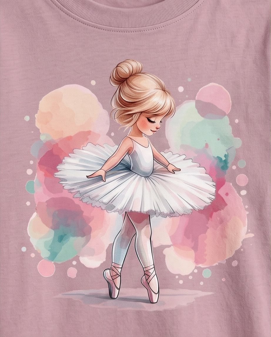 Detalle del estampado bailarina de tutú blanco con acuarela pastel