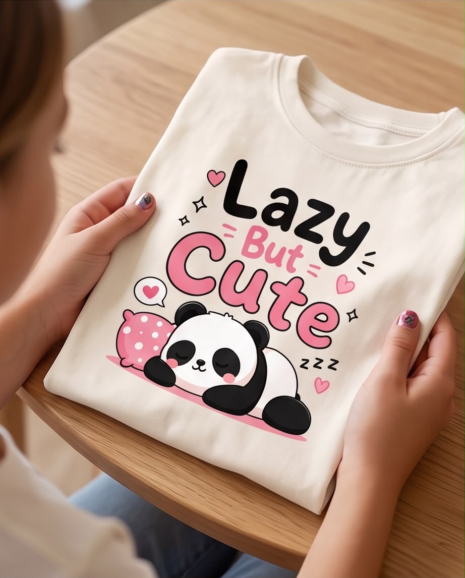 Camiseta Vainilla doblada con estampado de panda Lazy But Cute