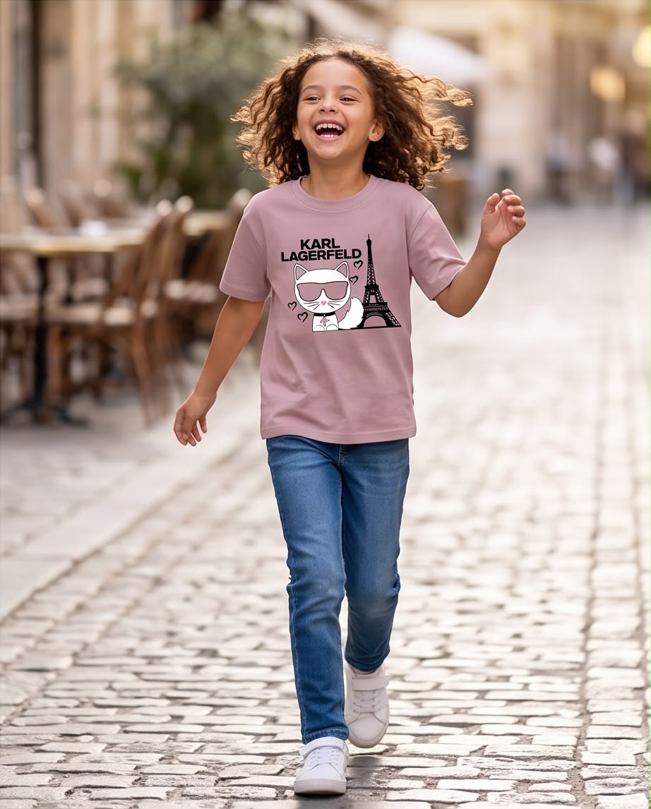 Vista frontal de camiseta Gatita Karl Lagerfeld Rosa Vieja