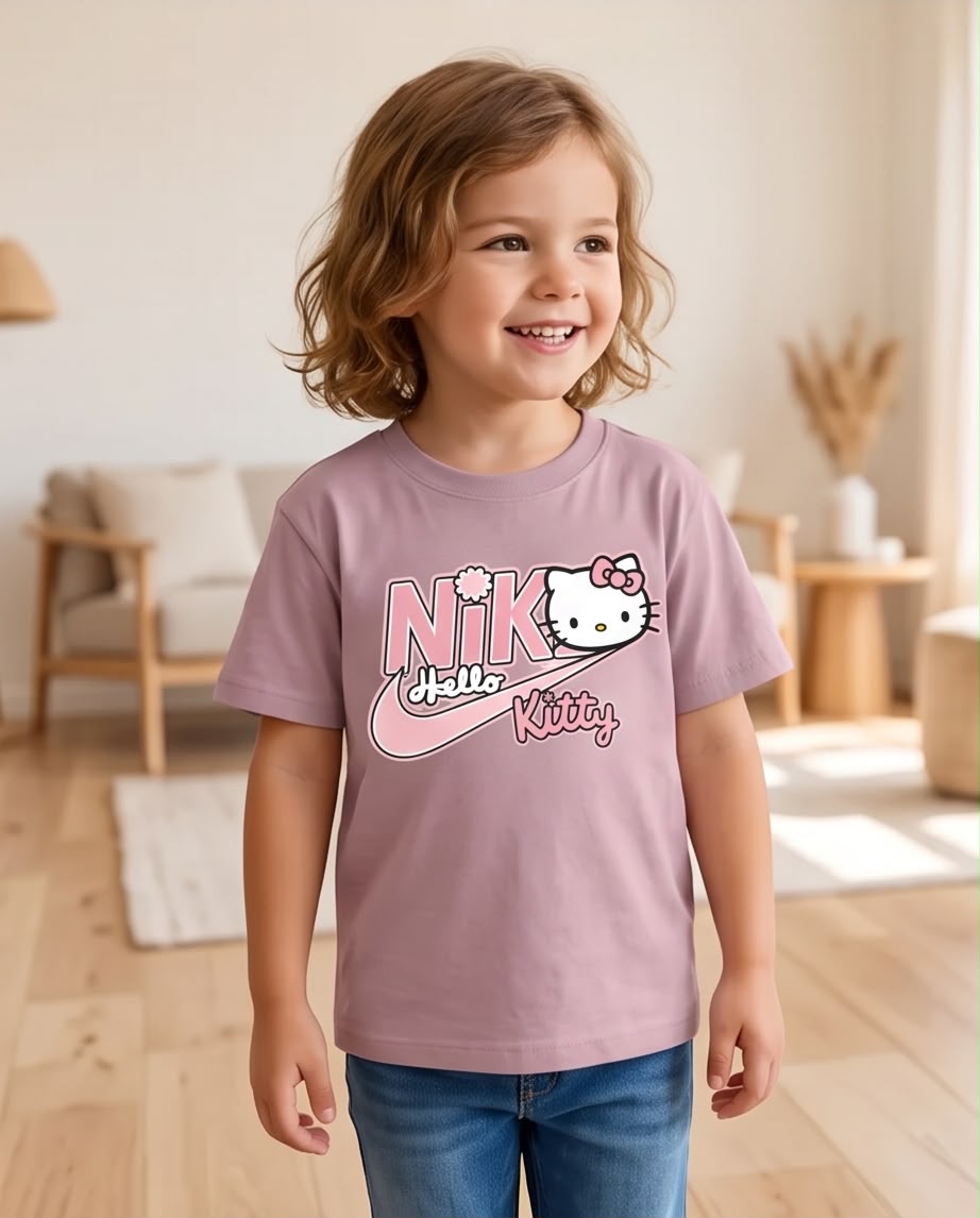 Niña con camiseta Hello Kitty Nike Rosa Vieja en interior