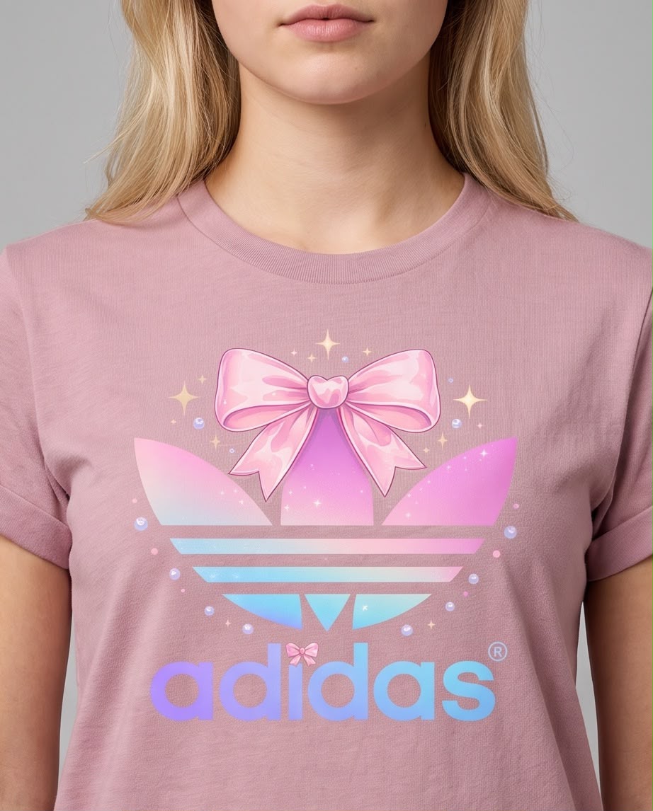 Camiseta rosa viejo adidas con lazo pastel, vista frontal