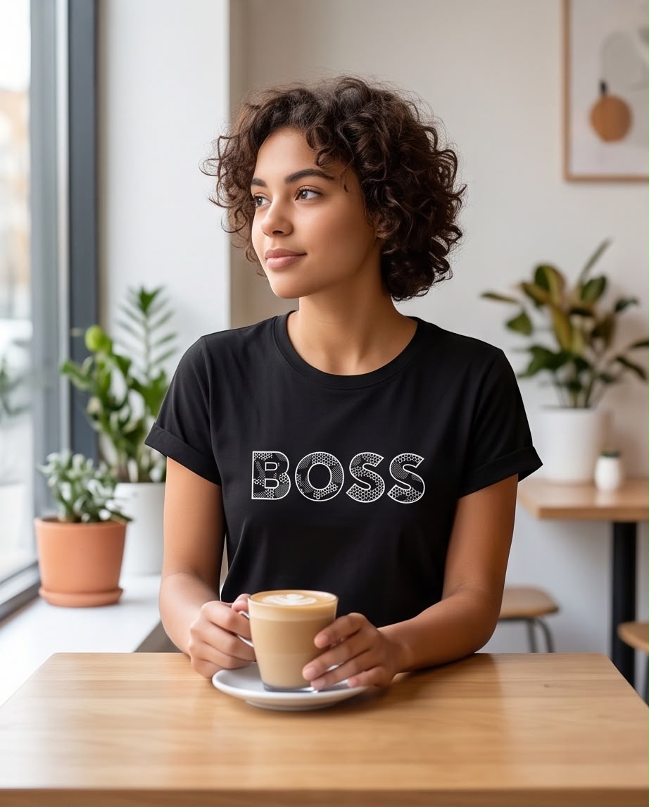 Vista de medio cuerpo de camiseta negra BOSS