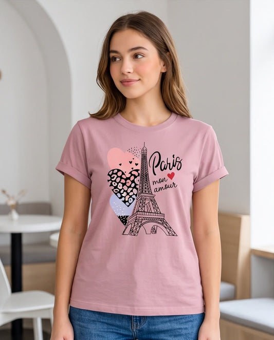 Camiseta rosa viejo Paris mon amour en look casual interior