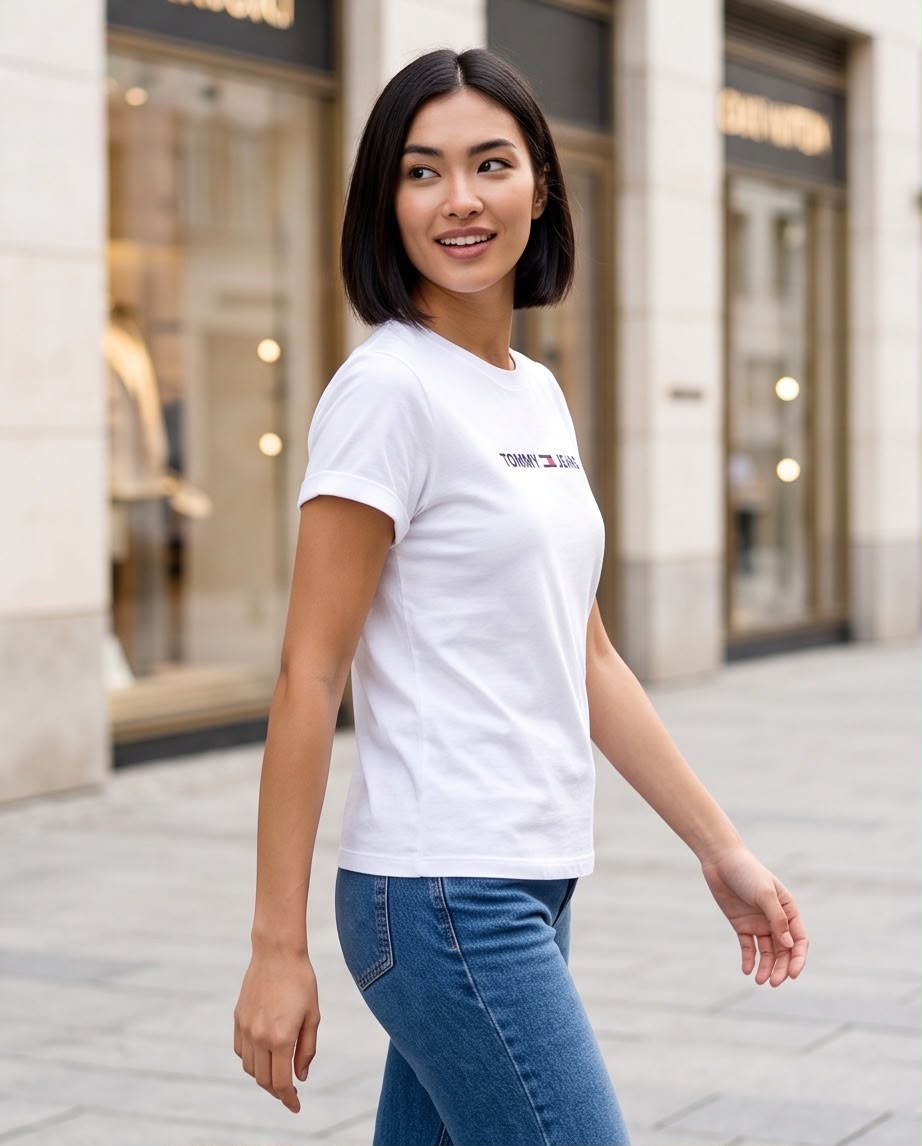 Camiseta blanca Tommy Jeans logo bandera para mujer, vista frontal
