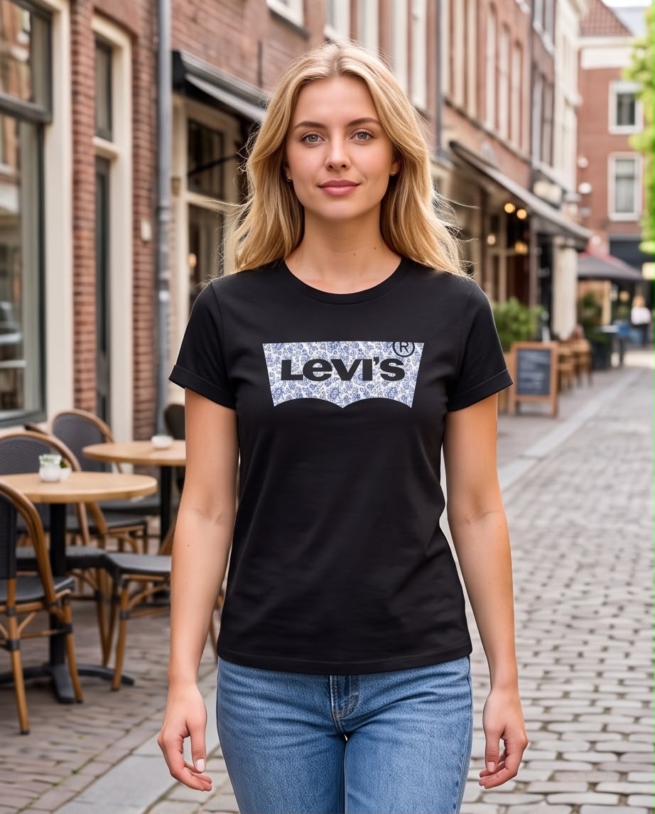 Camiseta negra Levi's logo paisley en modelo