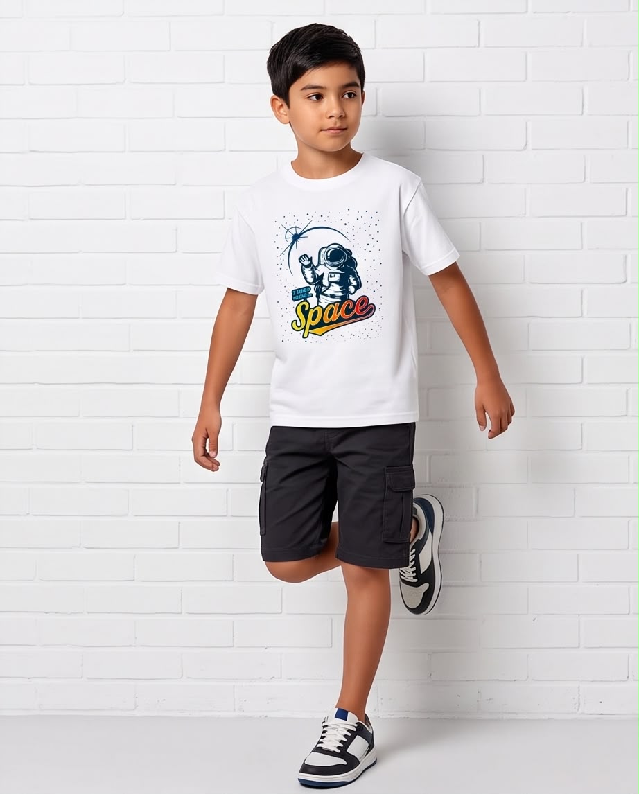 Camiseta Niño I Need More Space Astronauta Blanca Semi Oversize