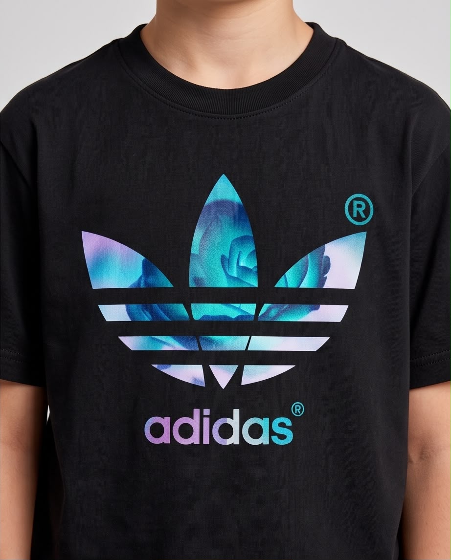 Camiseta Niño Adidas Trébol Rosa Azul Negra Semi Oversize
