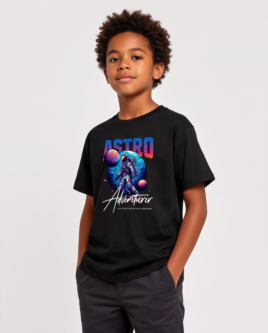 Camiseta Niño Astro Adventurer Astronauta Negra Semi Oversize