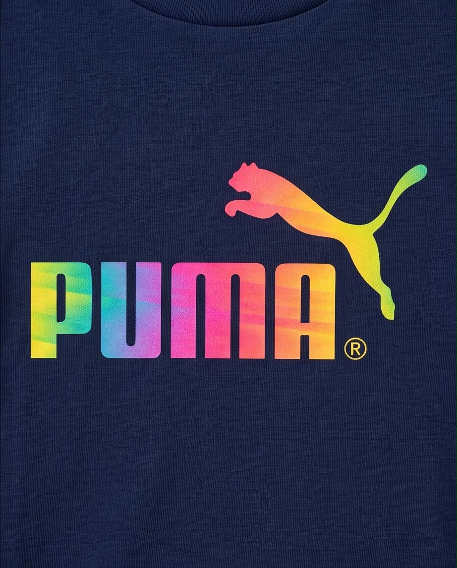 Camiseta Niño Puma Logo Multicolor Azul Navy Semi Oversize