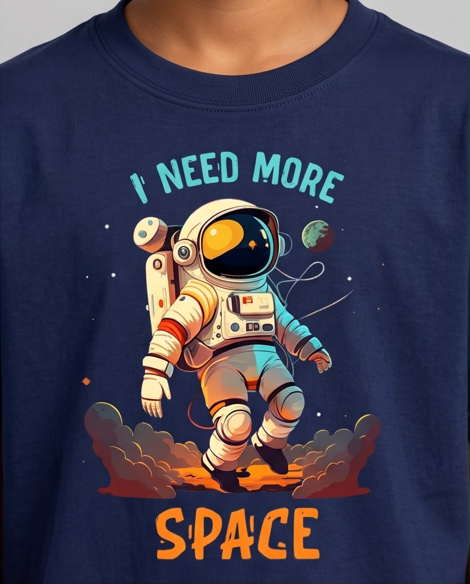 Camiseta Niño I Need More Space Astronauta Azul Navy Semi Oversize