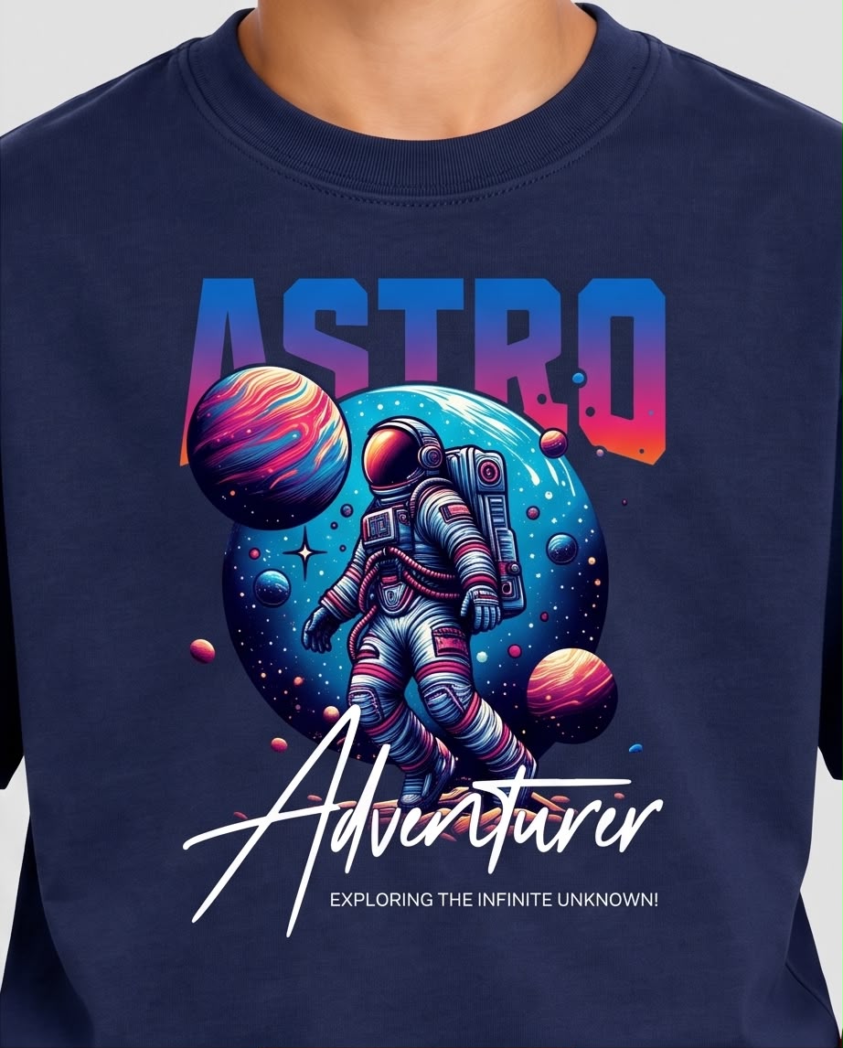 Camiseta Niño Astro Adventurer Astronauta Azul Navy Semi Oversize