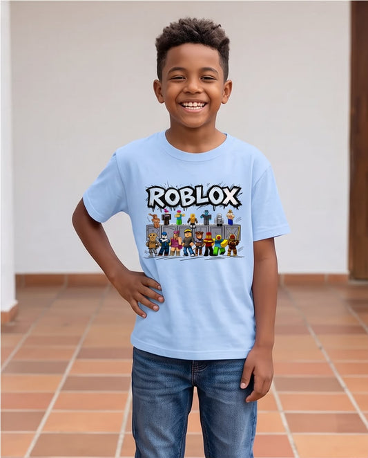 Camiseta Niño Roblox Personajes Azul Cielo Semi Oversize