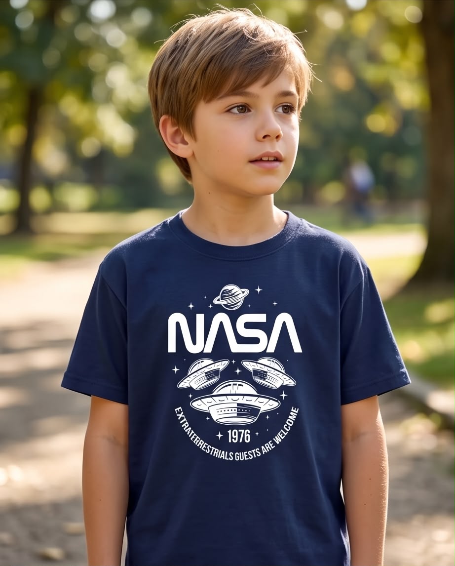 Camiseta Niño NASA Ovnis 1976 Azul Navy Semi Oversize