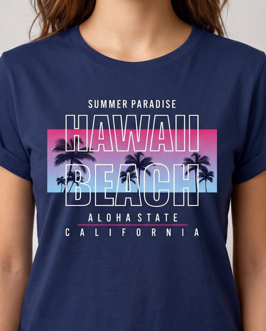Camiseta Hawaii Beach Palmeras Azul Navy, vista frontal