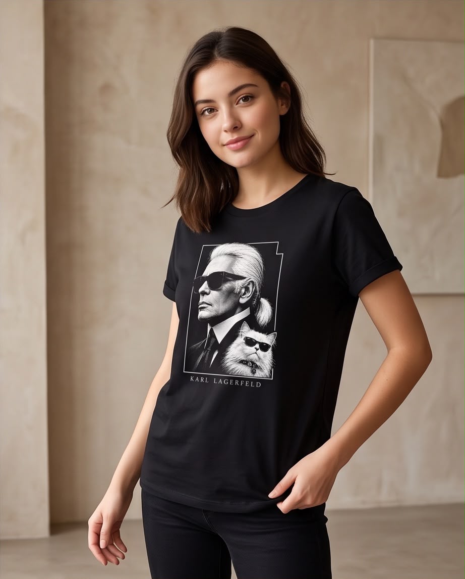 Camiseta negra Karl Lagerfeld combinada con pantalón negro