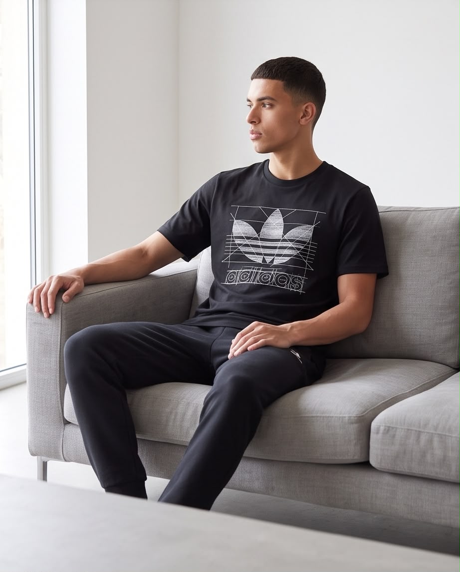Camiseta Negra adidas Trébol Geométrico Blanco Regular Fit