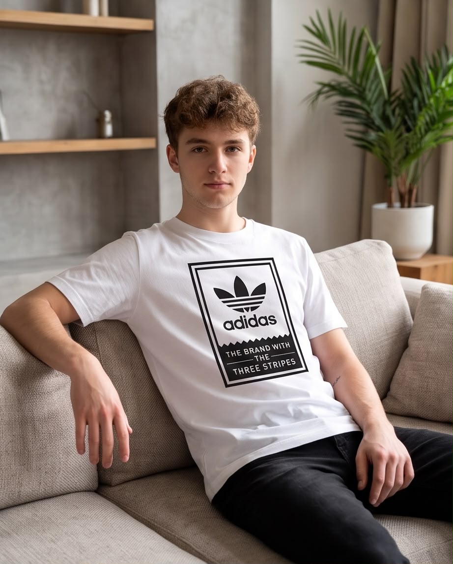 Camiseta Blanca con Estampado adidas Negro Regular Fit