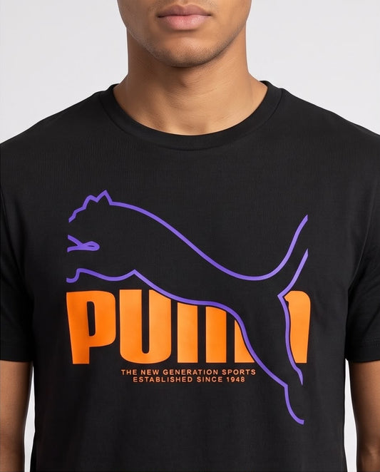 Camiseta Negra PUMA Naranja y Violeta Regular Fit